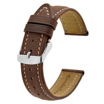 Vintage Crazy Horse Leather Watch Straps, Dark Brown with Beige Stitching
