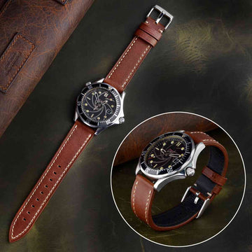 Crazy Horse Leather Watch Straps with Quick Release, Red Brown