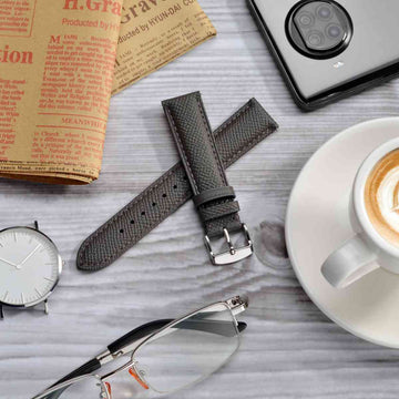 Texture Leather Watch Straps with Quick Release Spring Bars, Dark Grey